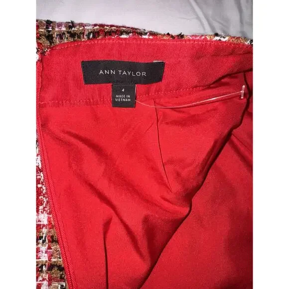 Ann Taylor Plaid Fringe Tweed Skirt Classic Red 578511 Sz 4 Top Of Knee NWOT - Picture 7 of 16
